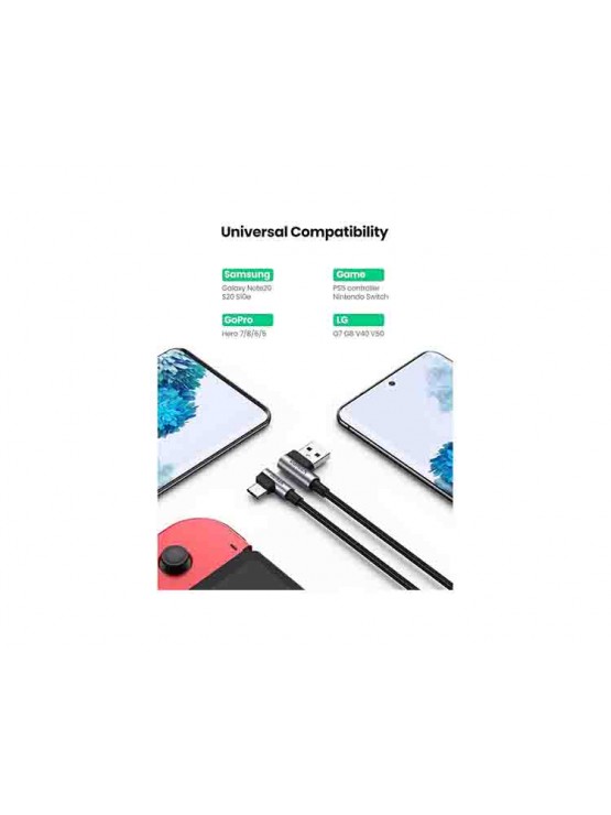 კაბელი: UGREEN US176 18W USB-A to Type-C 90 Degree 0.5m Space Gray - 20855