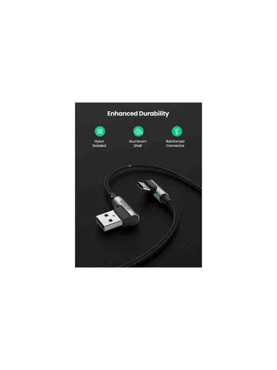 კაბელი: UGREEN US176 18W USB-A to Type-C 90 Degree 0.5m Space Gray - 20855