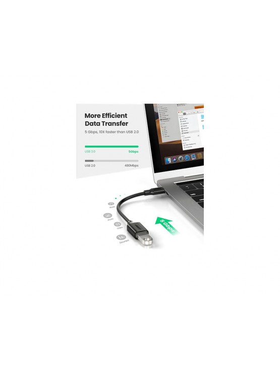 კაბელი: UGREEN US154 Type-C Male to USB 3.0 Female OTG Cable 15cm Black - 30701