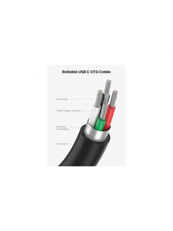 კაბელი: UGREEN US154 Type-C Male to USB 3.0 Female OTG Cable 15cm Black - 30701