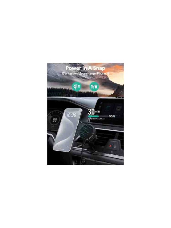 დამტენი: Aukey 15W HD-MC13A MagFusion Dash Pro Qi2 Active Cooling Wireless Charging Phone Mount Gray