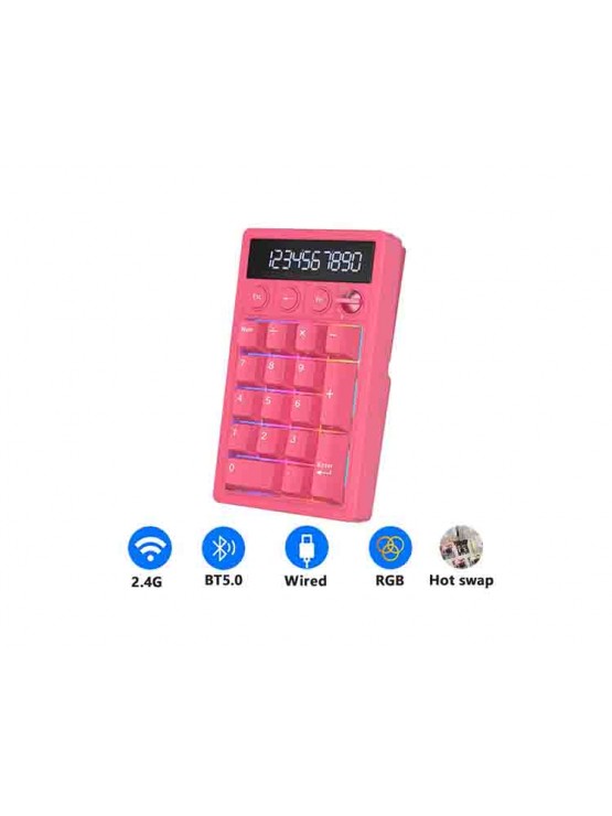 კლავიატურა: Royal Kludge RGB Wireless Mechanical Numpad Berry Red - RK M20-BR-YXZ