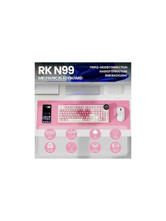 კლავიატურა: Royal Kludge RGB Wireless Bluetooth Mechanical Keyboard Pink Melody - RK N99-PM-XH RGB