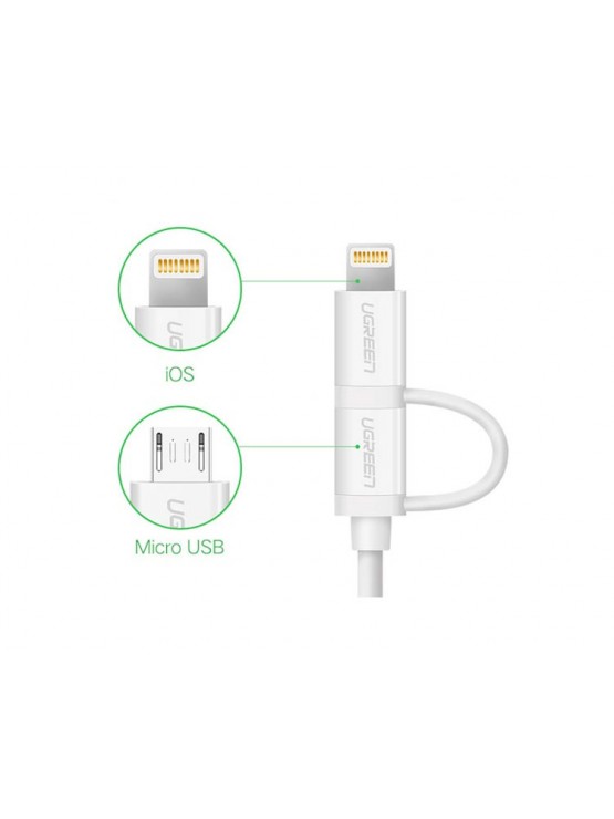 კაბელი: UGREEN US178 USB 2.0 to Micro USB+Lightning 1m - 20876