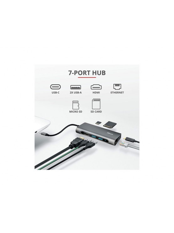 ადაპტერი: Trust Dalyx 7-in-1 USB-C Multi-Port Adapter Grey - 23775