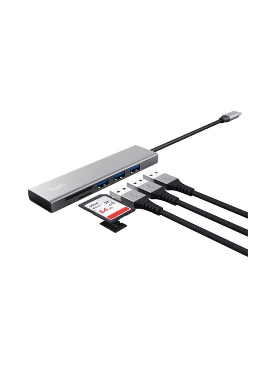 ბარათის წამკითხველი: Trust Halyx Fast USB-C Hub and Card reader - 24191