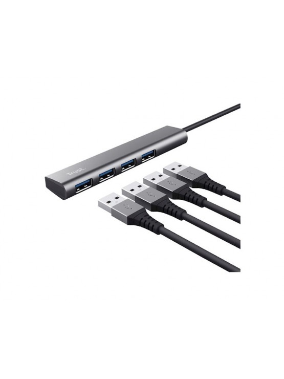 USB ჰაბი: Trust Halyx USB-C To 4 Port USB-A 3.2 Gen1 Hub Grey - 24948