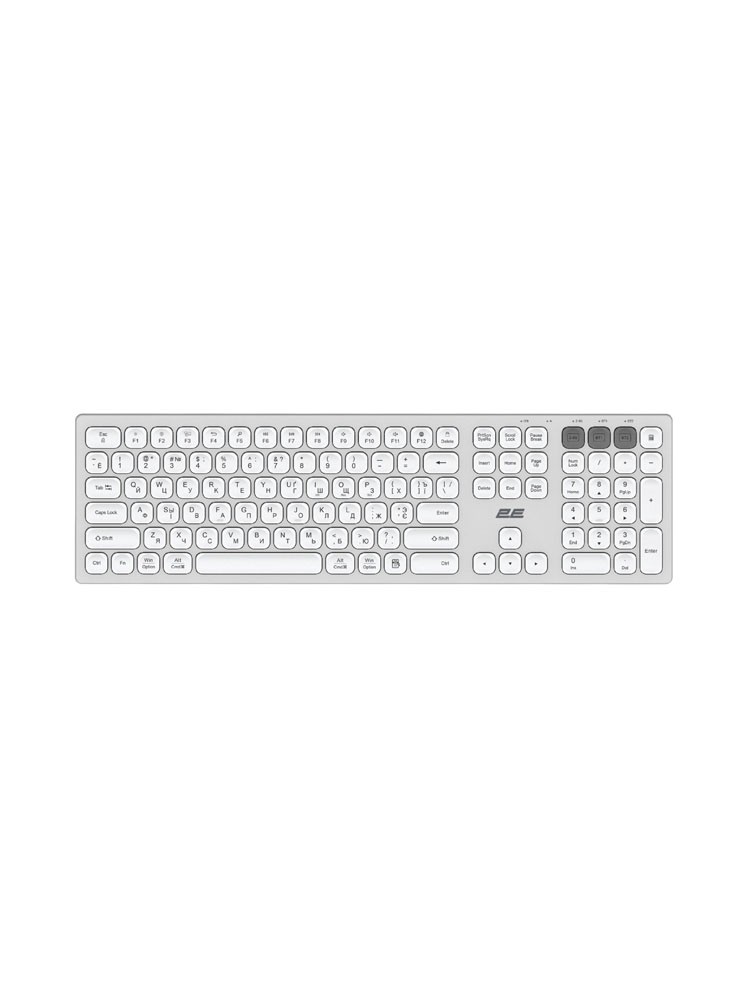 კლავიატურა: 2E KS270 Scissor Wireless Keyboard White/Silver - 2E-KS270WBWH