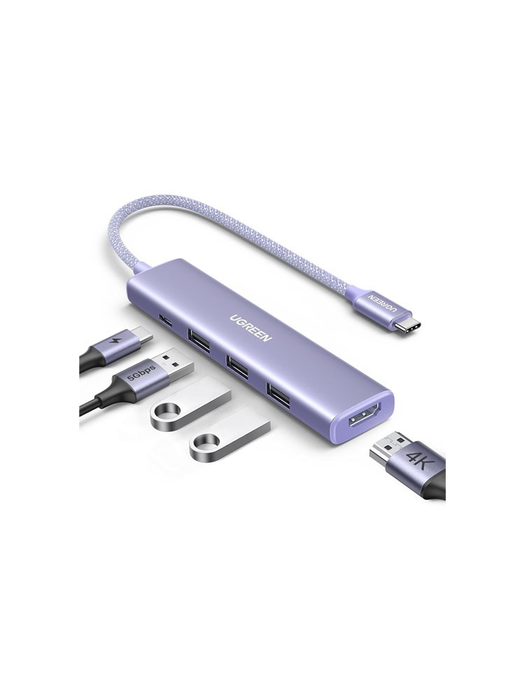 USB ჰაბი: UGREEN CM478 5 in 1 USB Type-C Hub Purple - 35582