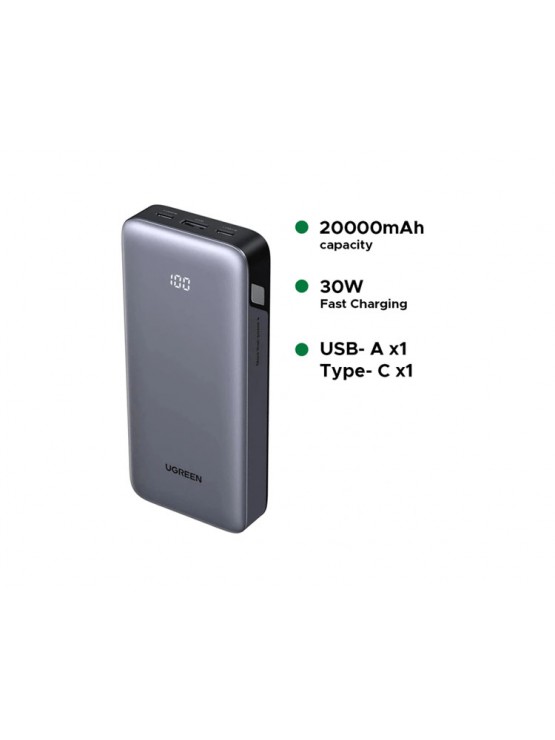 პორტატული დამტენი: UGREEN PB532 55989B 20000mAh Fast Charging Power Bank Grey