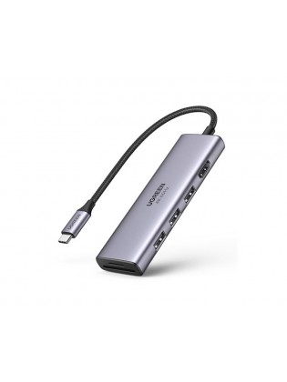 USB ჰაბი: UGREEN CM511 5-in-1 Adapter USB-C Hub to 3xUSB 3.0 HDMI TF/SD Gray