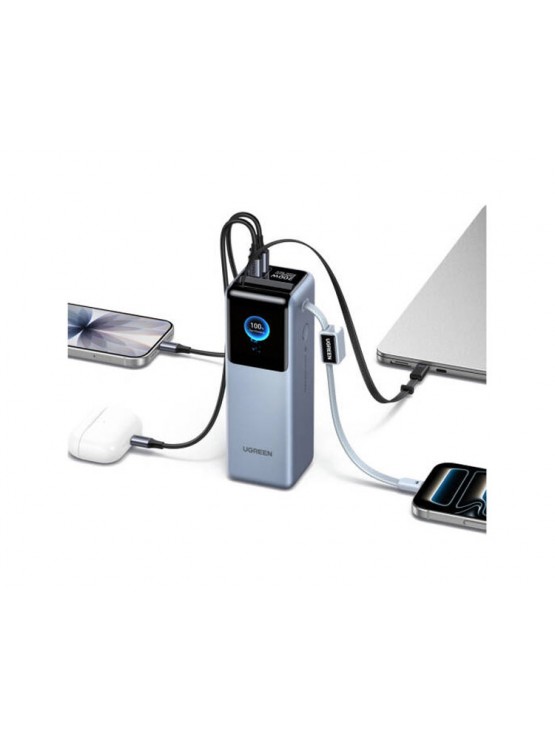 პორტატული დამტენი: UGREEN PB728 75702B Nexode 25000mAh Type-C USB Power Bank With Retractable Cable Grey