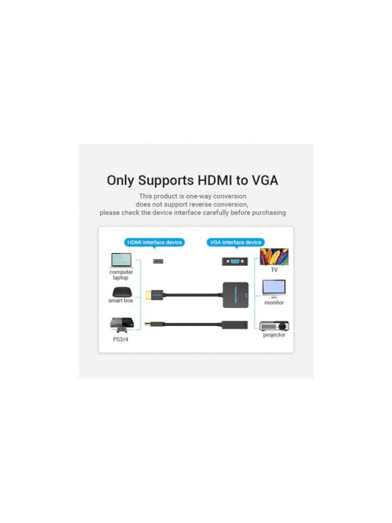 ადაპტერი: Vention ACPBB 1080P/60Hz HDMI to VGA Converter 0.15m Black
