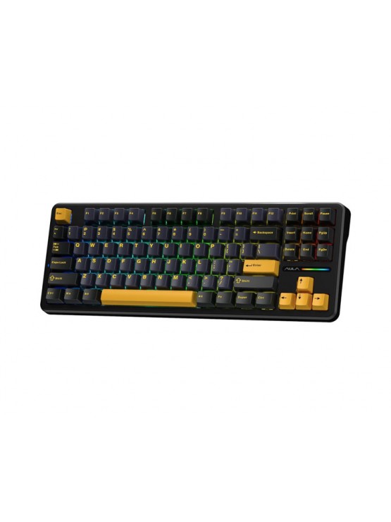 კლავიატურა: AULA F87 Wireless Tri Mode RGB Mechanical Gaming Keyboard Thunder Black/Dark Blue/Orange (Graywood Switch)