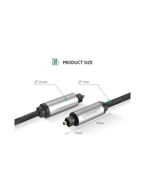აუდიო კაბელი: UGREEN AV108 Toslink Optical Audio Cable 2m Black/Silver - 10540