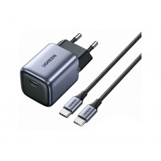 დამტენი: UGREEN CD319 Nexode 30W Type-C GaN Fast Charger with Type-c Cable 1m Gray - 25257