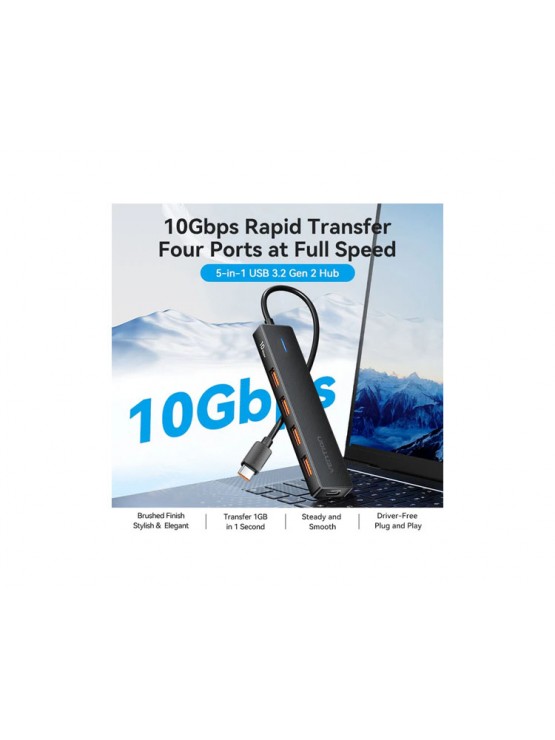 USB ჰაბი: Vention CHJBB 5-in-1 USB 3.2 Gen 2 Hub 10Gbps Data Transfer Black