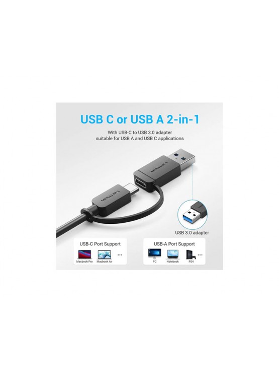 USB ჰაბი: Vention CHTBB USB-C/USB 3.0 5-in-1 Hub 0.15m Black