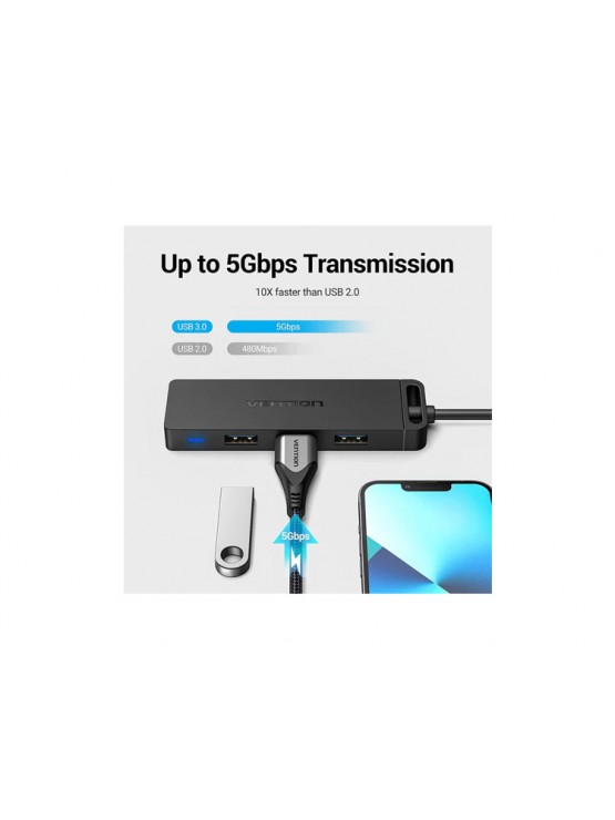USB ჰაბი: Vention CHTBB USB-C/USB 3.0 5-in-1 Hub 0.15m Black