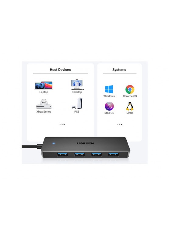 USB ჰაბი: UGREEN CM219 4-Port USB HUB Black - 35574