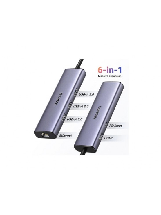 USB ჰაბი: UGREEN CM512 15598 Type-C Hub Grey