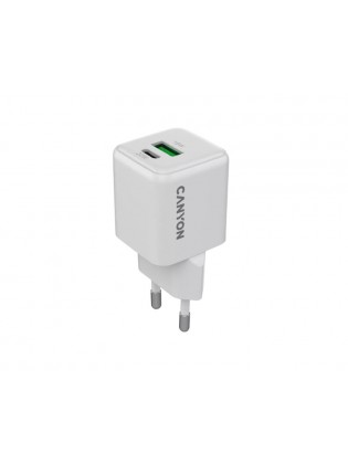 დამტენი: Canyon CU20AC USB/USB-C GaN Fast Wall Charger 20W White - CNS-CUW20AC