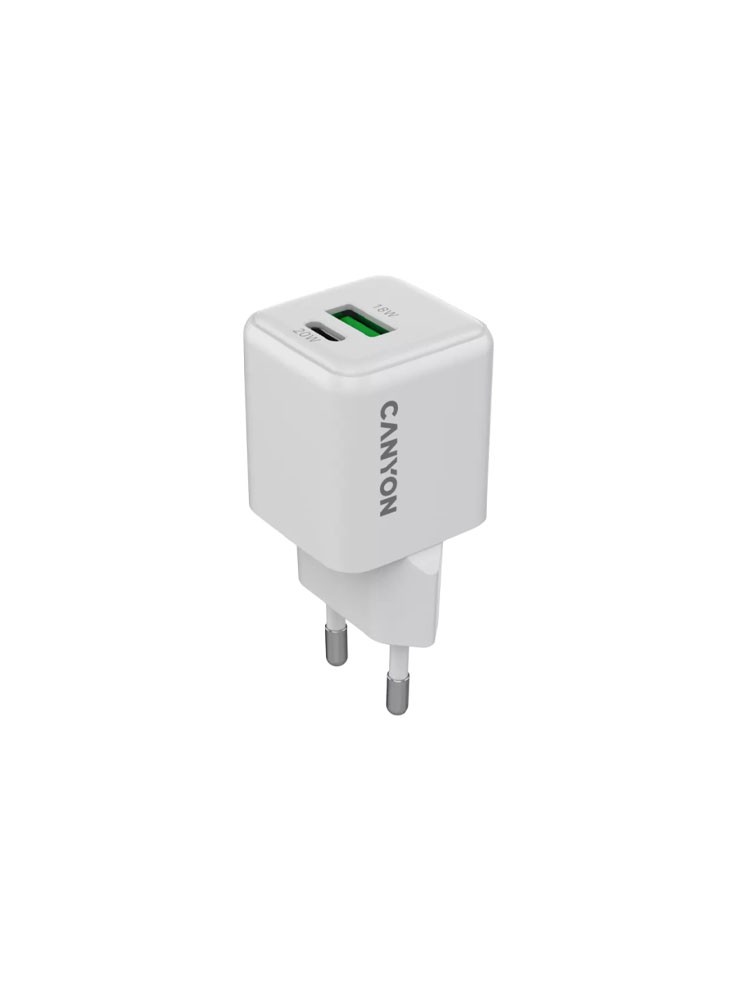 დამტენი: Canyon CU20AC USB/USB-C GaN Fast Wall Charger 20W White - CNS-CUW20AC