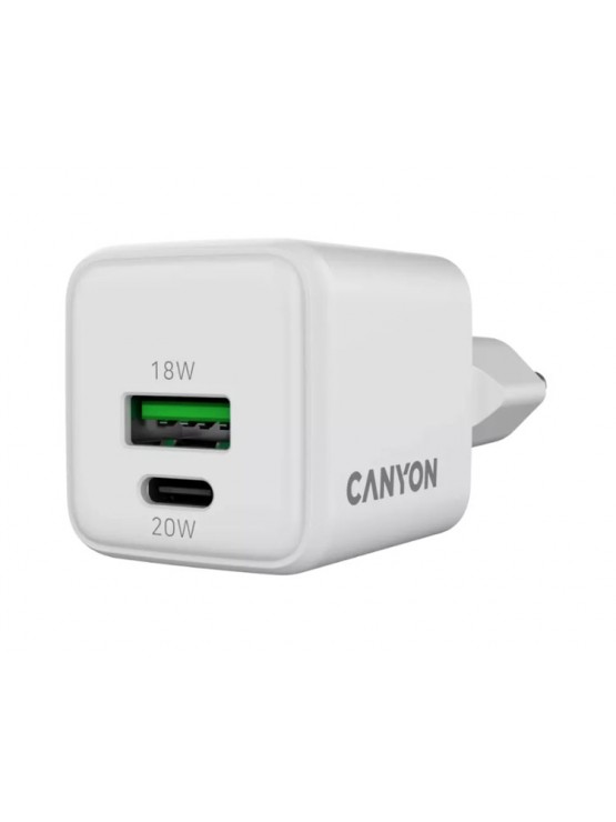 დამტენი: Canyon CU20AC USB/USB-C GaN Fast Wall Charger 20W White - CNS-CUW20AC