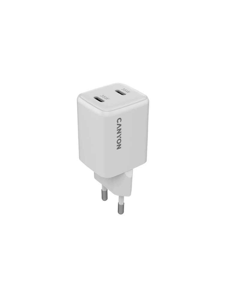 დამტენი: Canyon CU35CC 2xUSB-C GaN Fast Wall Charger 35W White - CNS-CUW35CC