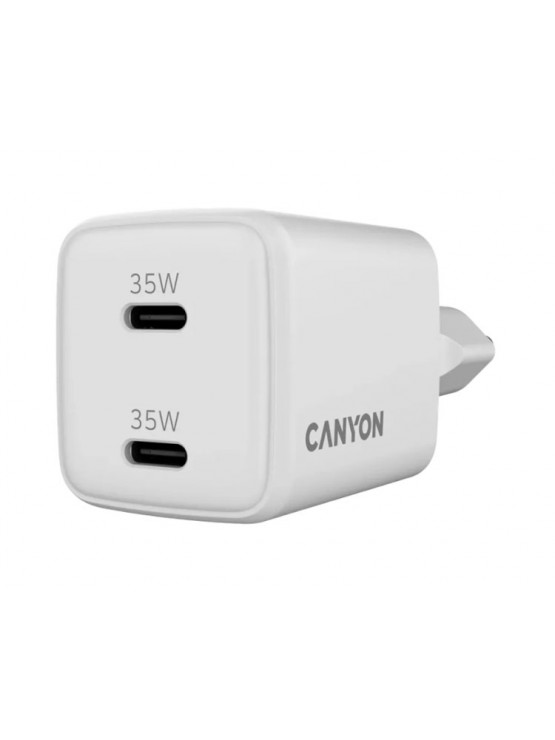 დამტენი: Canyon CU35CC 2xUSB-C GaN Fast Wall Charger 35W White - CNS-CUW35CC
