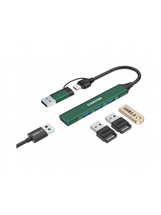 USB ჰაბი: Canyon DS-02 4 Port USB-C Hub Green - CNS-TDS02GR