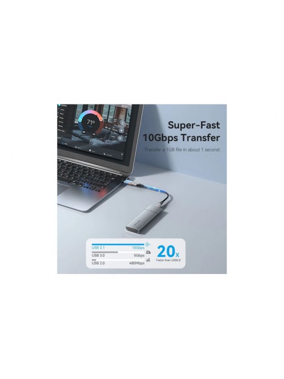 ადაპტერი: Vention CUAH0 USB 3.1 to USB-C Adapter 10Gbps Data Transfer Gray Aluminum