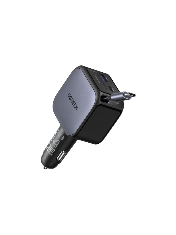 მანქანის დამტენი: UGREEN EC602 60W Car Charger With Retractable Type-C Cable Grey - 55212B