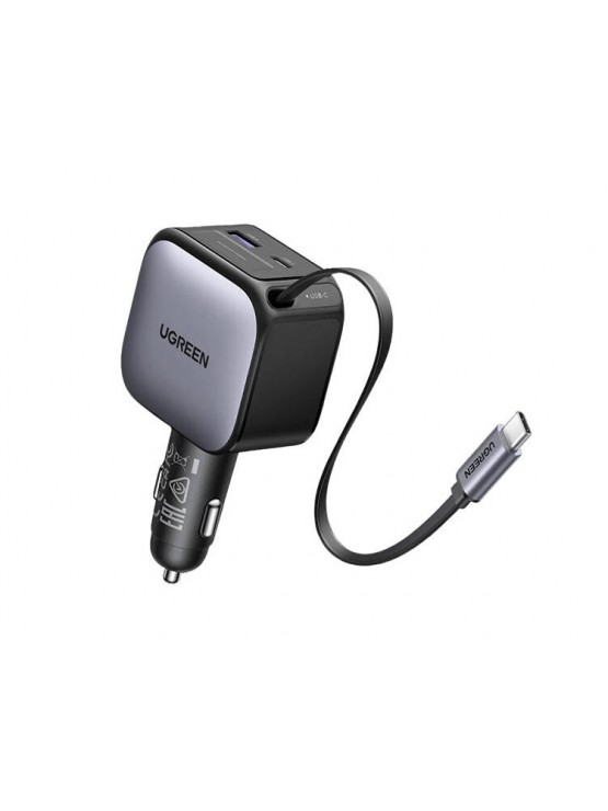 მანქანის დამტენი: UGREEN EC602 60W Car Charger With Retractable Type-C Cable Grey - 55212B