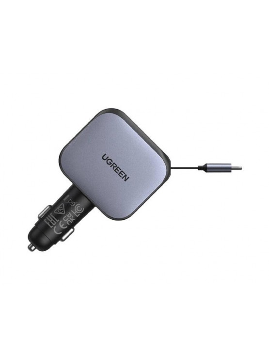 მანქანის დამტენი: UGREEN EC602 60W Car Charger With Retractable Type-C Cable Grey - 55212B