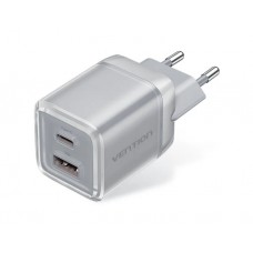 დამტენი: Vention FCGH0-EU 2-Port USB/USB-C GaN Charger (70W/22.5W) Gray