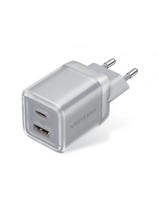 დამტენი: Vention FCGH0-EU 2-Port USB/USB-C GaN Charger (70W/22.5W) Gray