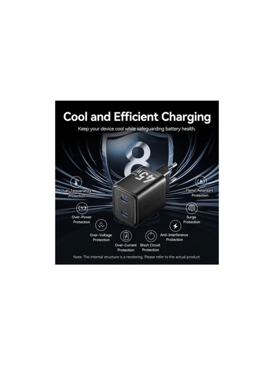 დამტენი: Vention FEFB0-EU 2-Port USB-C GaN Charger (45W/45W) EU-Plug Black