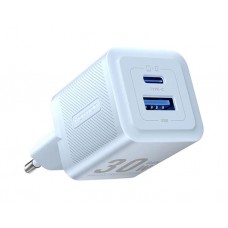 დამტენი: Vention FEQL0-EU 2-Port USB/USB-C GaN Charger (30W/30W) EU-Plug Lake Blue