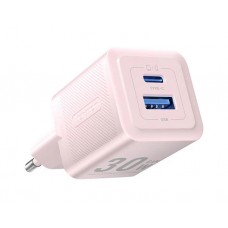 დამტენი: Vention FEQP0-EU 2-Port USB (C+A) GaN Charger (30W/30W) EU-Plug Pink