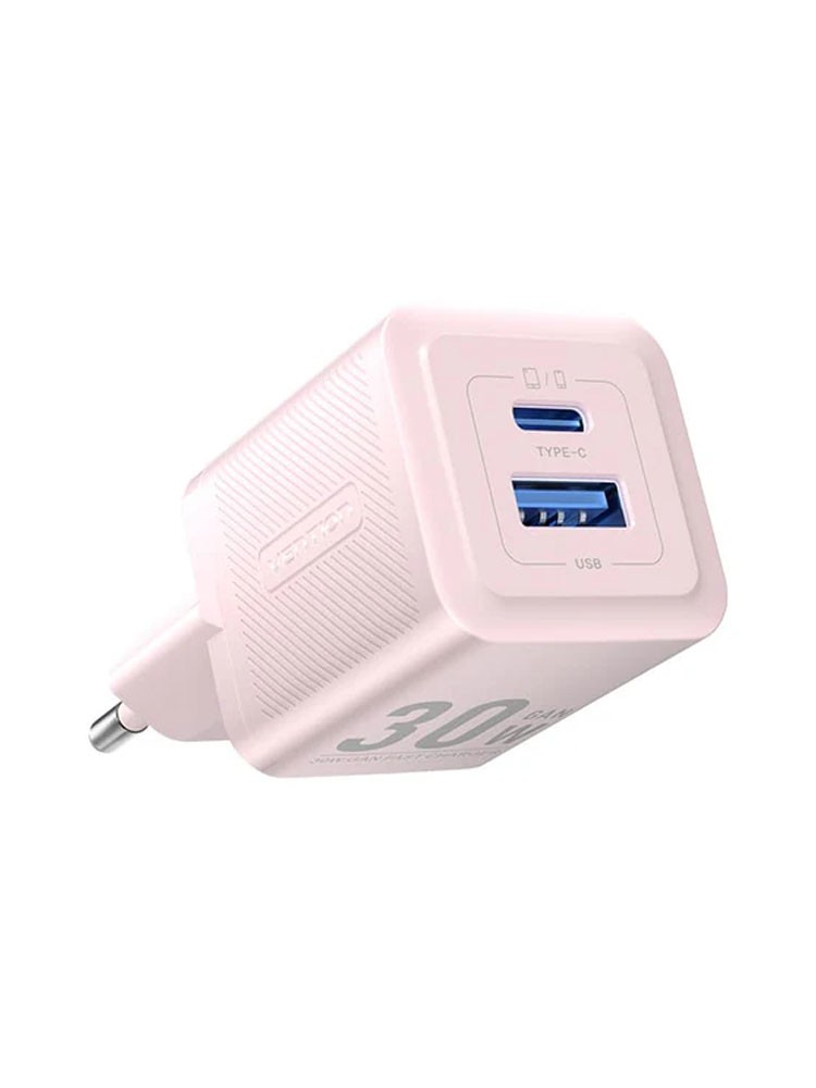 დამტენი: Vention FEQP0-EU 2-Port USB (C+A) GaN Charger (30W/30W) EU-Plug Pink