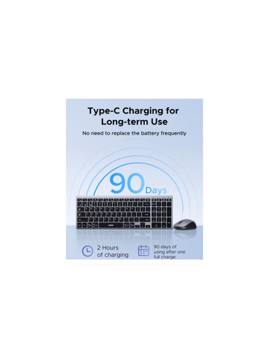 კლავიატურა-მაუსი: UGREEN MK552 Wireless Keyboard & Mouse Combo Grey - 85513