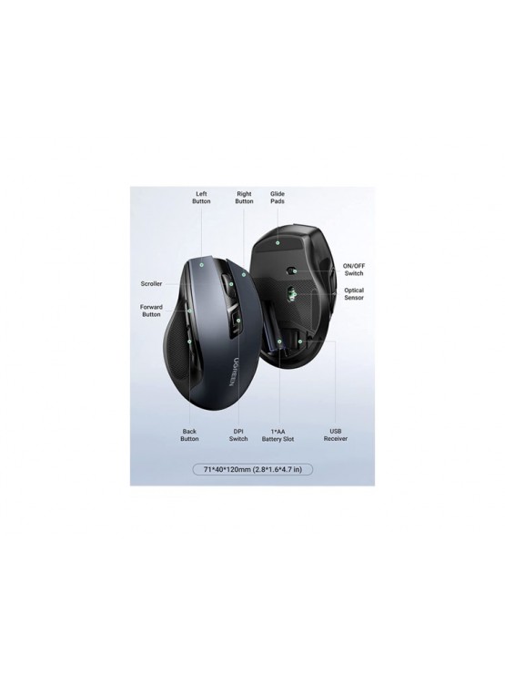 მაუსი: UGREEN MU006 Ergonomic Wireless Mouse Black - 90545
