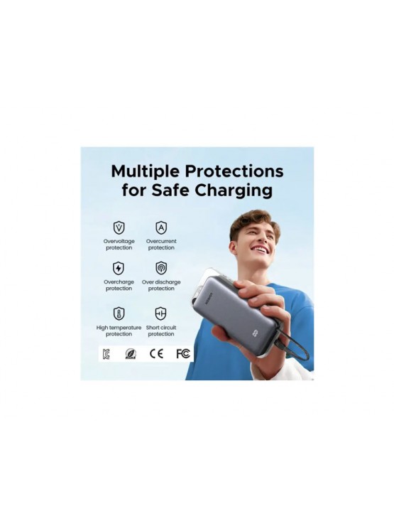 პორტატული დამტენი: UGREEN PB536 55988B 20000mAh Power Bank With Built-in Cable Grey