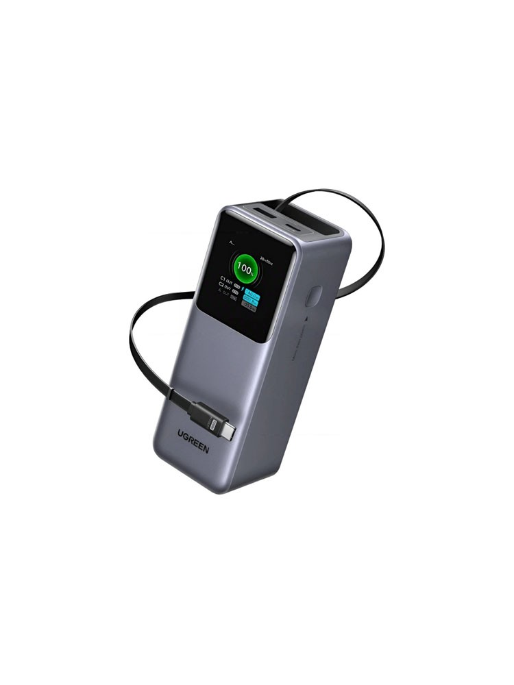 პორტატული დამტენი: UGREEN PB726 95670B Nexode 20000mAh Type-C USB Power Bank With Retractable Cable Grey