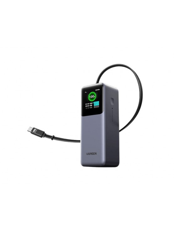 პორტატული დამტენი: UGREEN PB726 95670B Nexode 20000mAh Type-C USB Power Bank With Retractable Cable Grey
