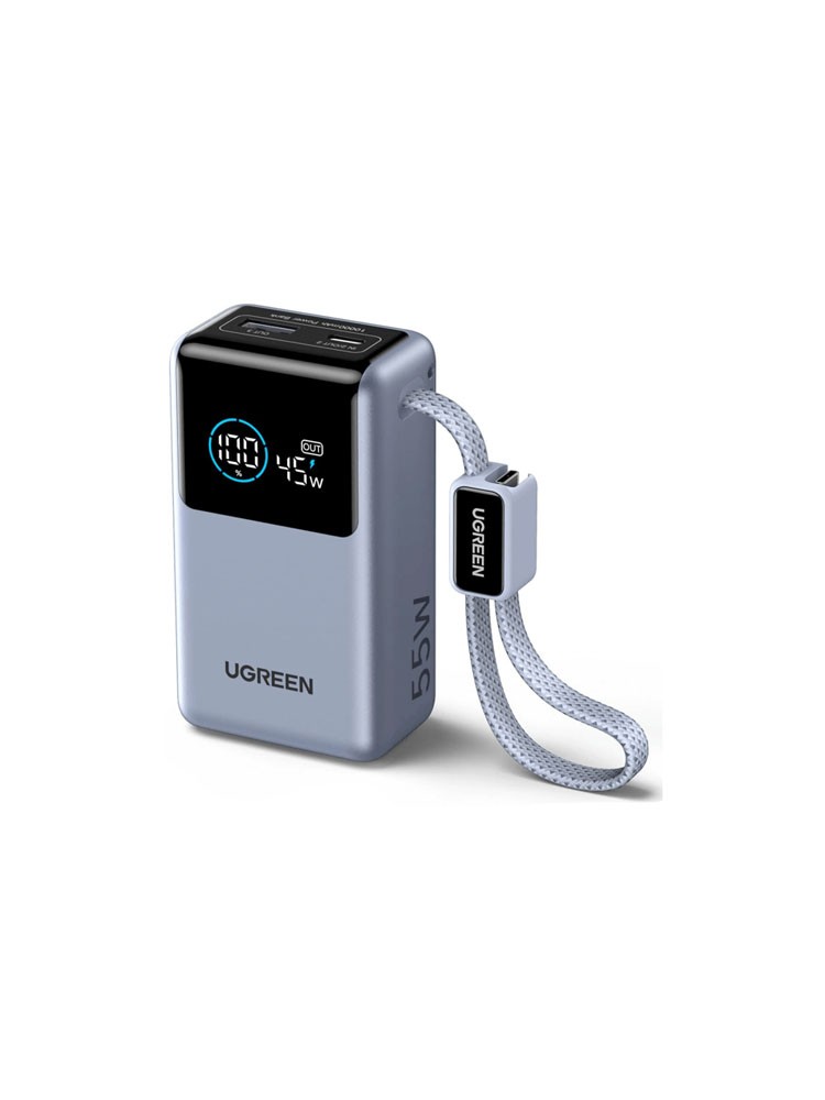 პორტატული დამტენი: UGREEN PB727 75701B Nexode Pro 10000mAh Power Bank With Built-in Type-C Cable Space Gray