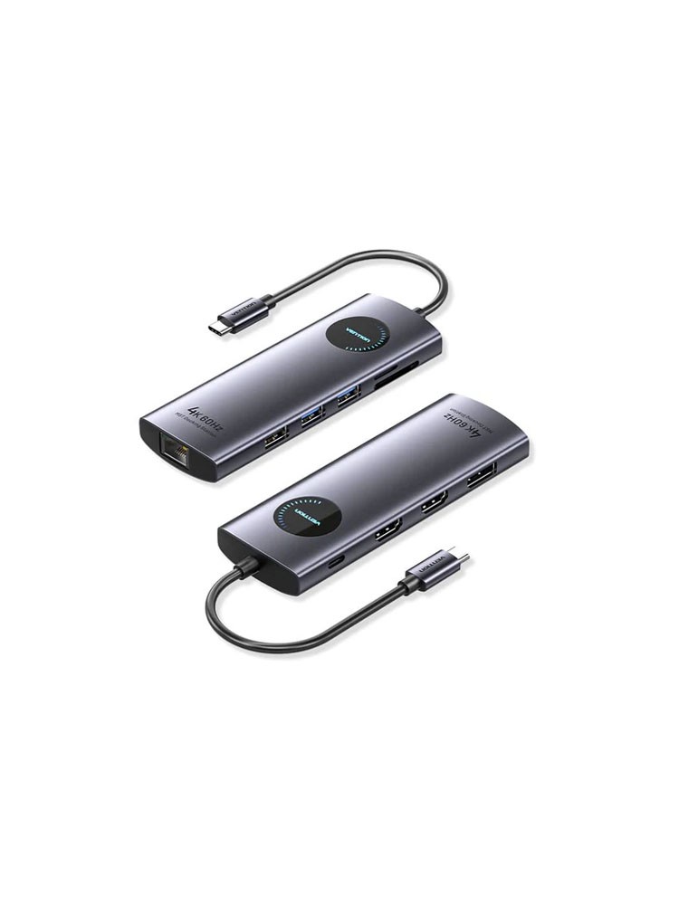 დოქ სადგური: Vention TQWHB 4K/60Hz 10-in-1 USB-C MST Docking Station 100W PD 0.15m Gray Aluminum