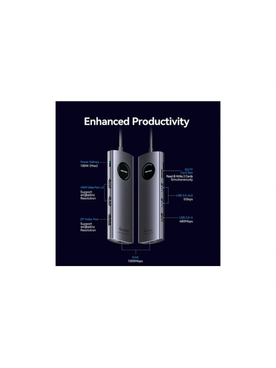 დოქ სადგური: Vention TQWHB 4K/60Hz 10-in-1 USB-C MST Docking Station 100W PD 0.15m Gray Aluminum
