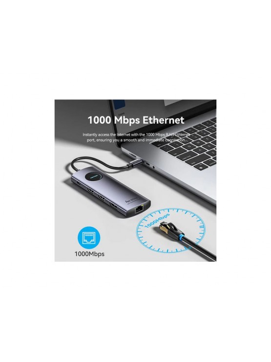 დოქ სადგური: Vention TQWHB 4K/60Hz 10-in-1 USB-C MST Docking Station 100W PD 0.15m Gray Aluminum